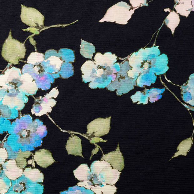 Plissé fabrik Blumen Marine