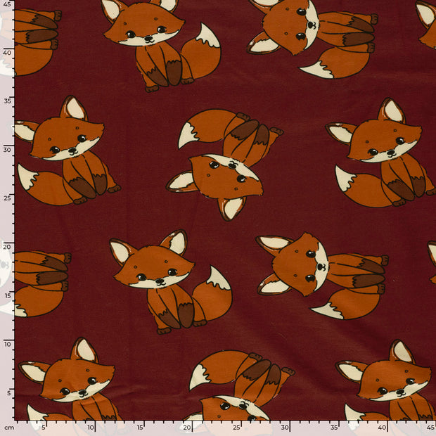 French Terry fabric Foxes Red