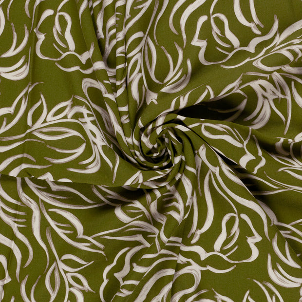 Sergé de Viscose tissu Vert kaki imprimé 