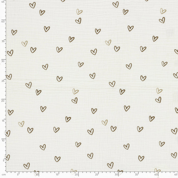 Double gaze tissu cœurs Blanc cassé