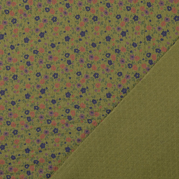 Popeline de Coton tissu Vert Olive imprimé 