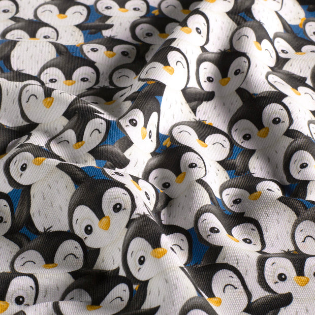 French Terry geraut fabrik Pinguine Königsblau
