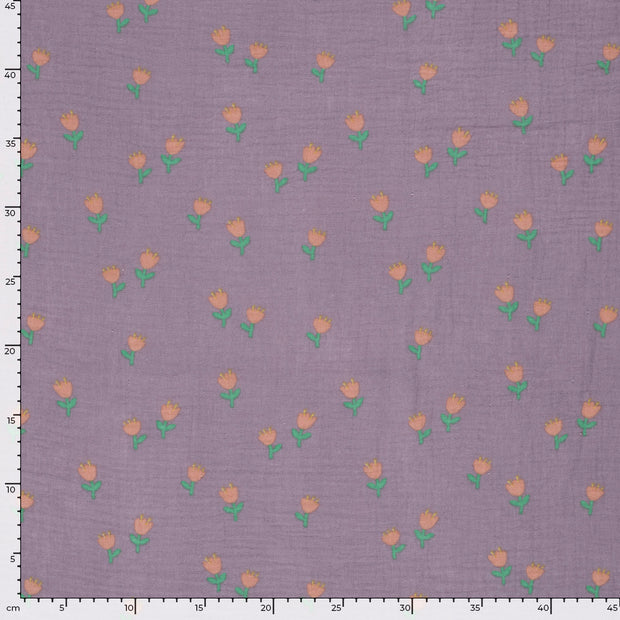 Muslin fabric Flowers Lila
