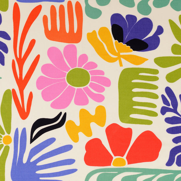 Popeline de Viscose tissu fleurs blanc