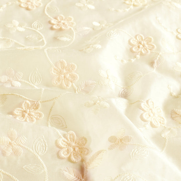 Chiffon tissu fleurs Blanc cassé