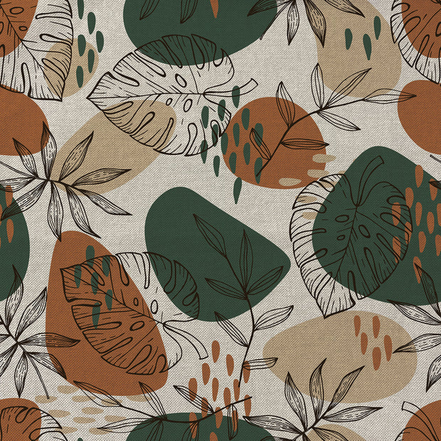 Linen Look fabric Leaves Dark Green