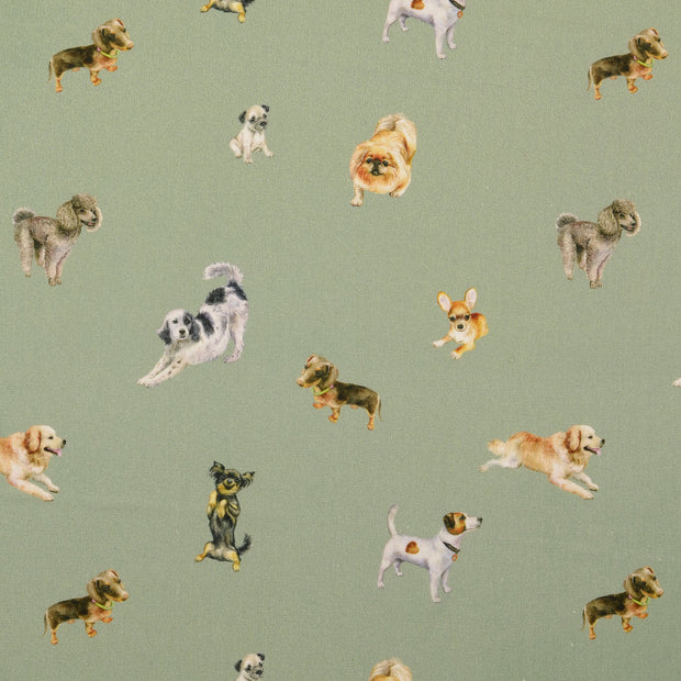 cretonne fabric Dogs Dark Mint