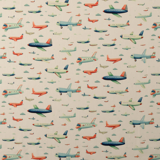 Cotton Poplin fabric Aeroplanes Off White