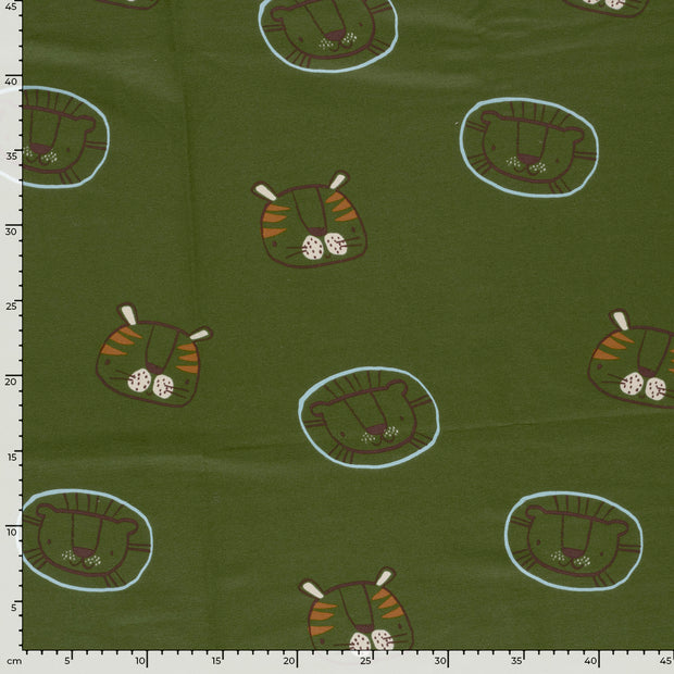 French Terry tissu lions Vert kaki