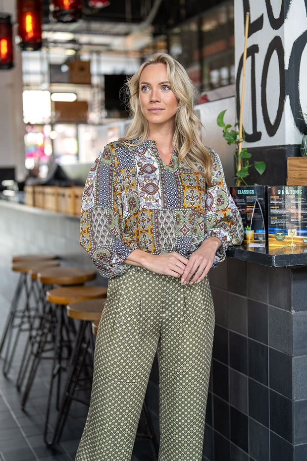 Viscose Satin fabrik Abstrakt Khaki-Grün