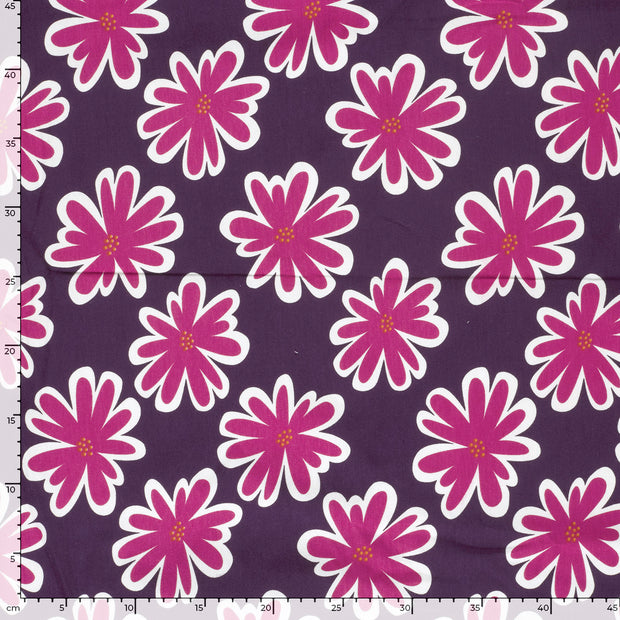 French Terry fabric Flowers Purple