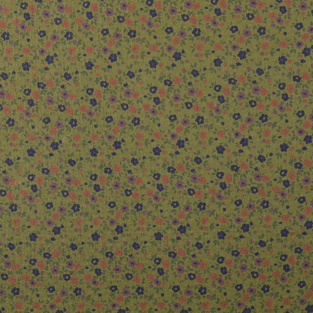 Popeline de Coton tissu fleurs Vert Olive