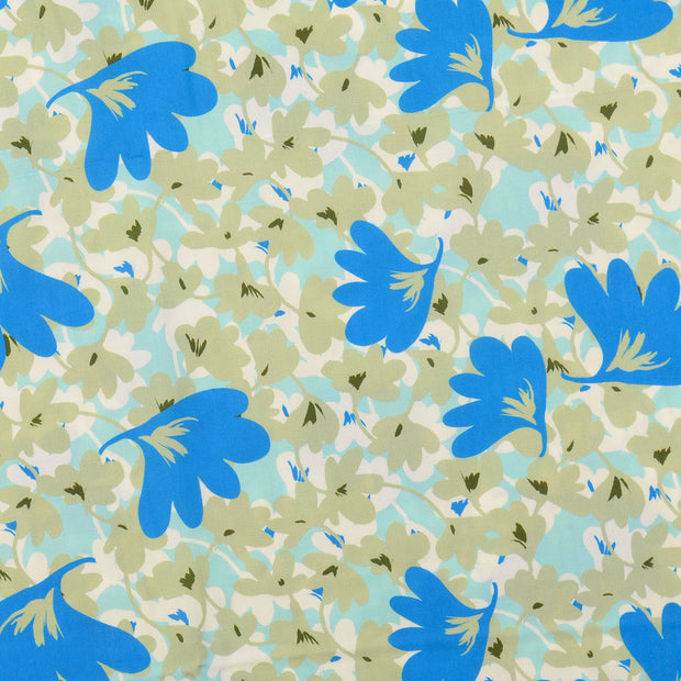 Popeline de Viscose tissu fleurs Vert Olive