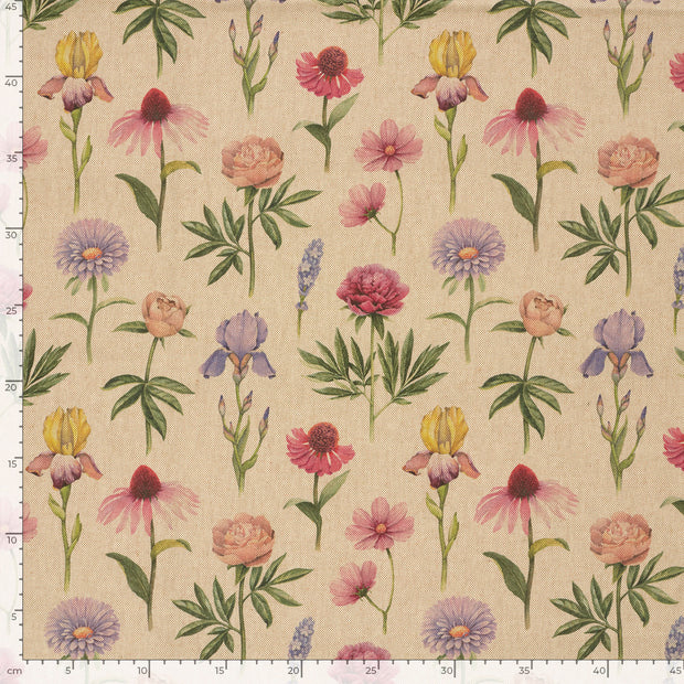 Aspect Lin tissu fleurs Beige
