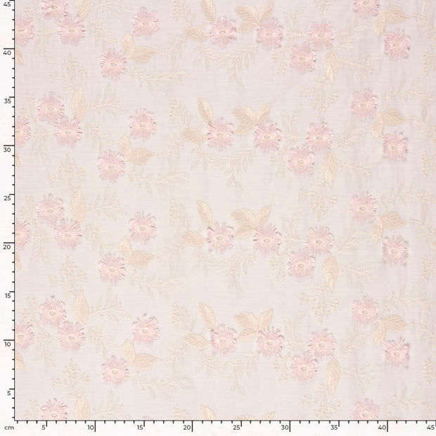 Woven Polyester fabric Flowers Off White