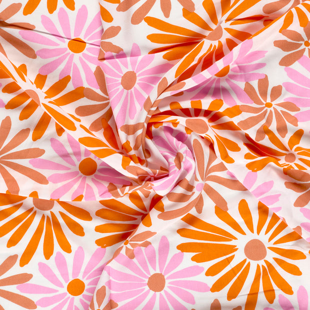 Bamboo Poplin fabric Orange printed 