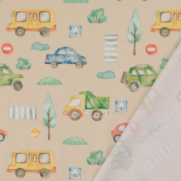 Cotton Jersey fabric Beige digital printed 