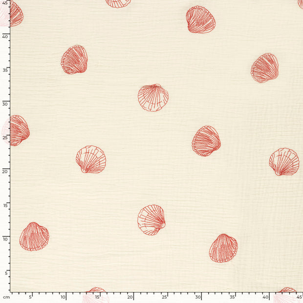 Double gaze tissu coquilles Rouge