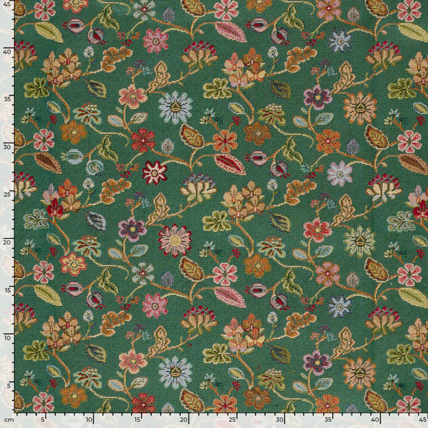 Gobelin tissu fleurs Turquoise