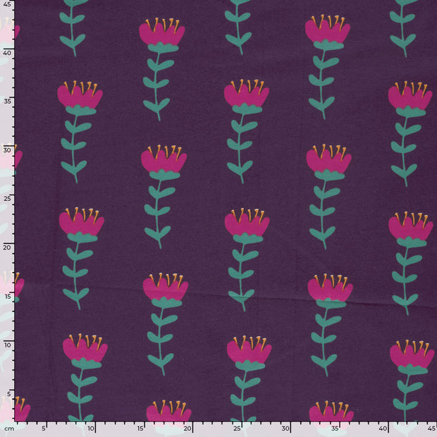French Terry fabrik Blumen Violett