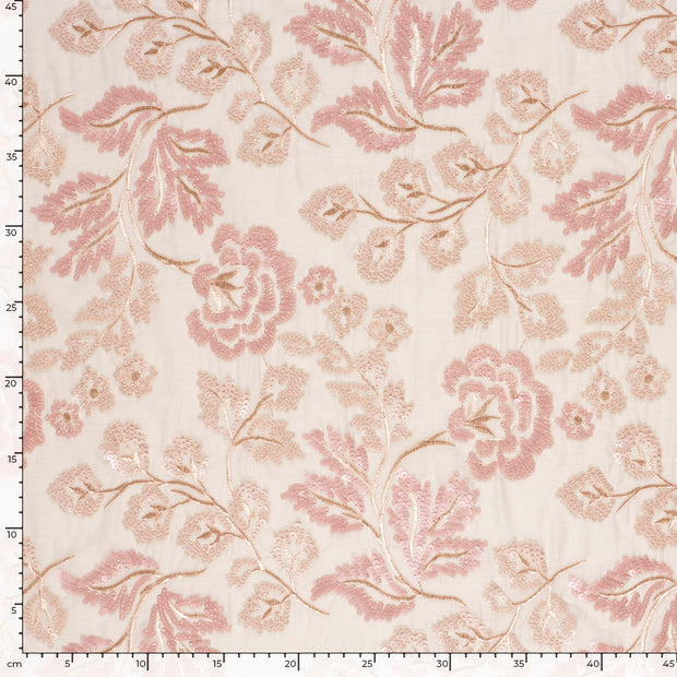 Woven Polyester fabric Flowers Off White