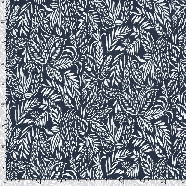 Viscose Nylon Crepe fabric Leaves Navy
