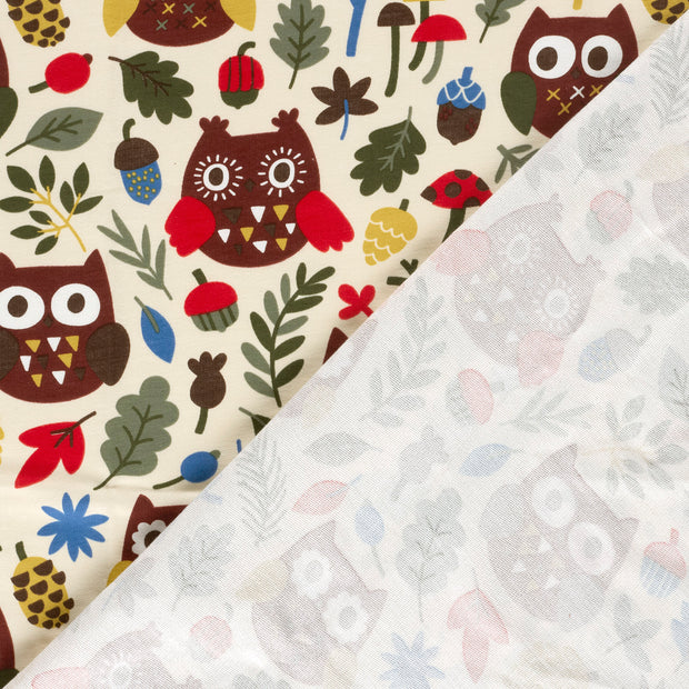 French Terry fabric Owls brushed and digital printed 