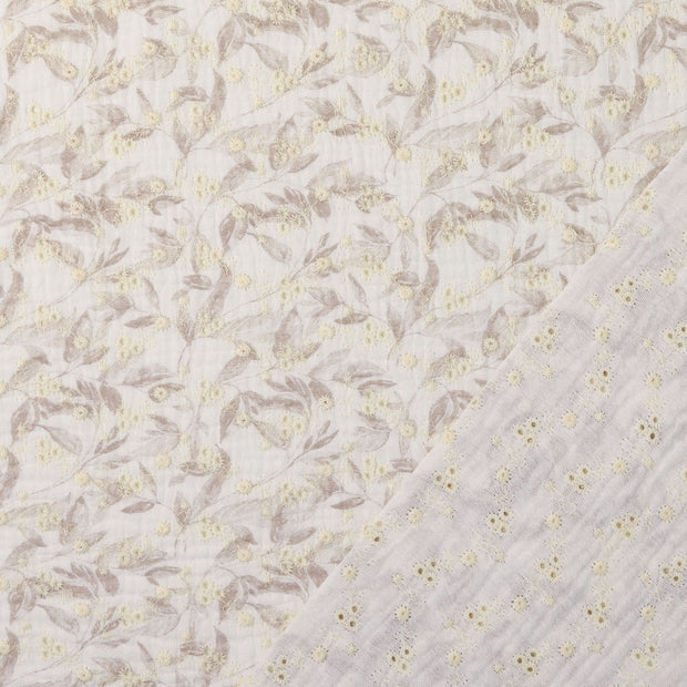 Cotton Poplin fabric Brown embroidered 
