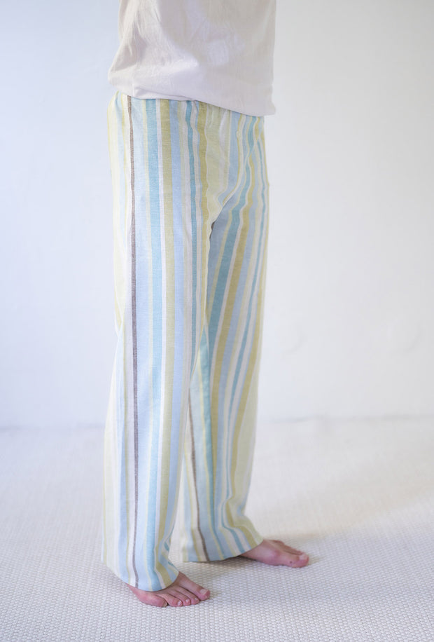 Linen fabric Stripes Light Blue