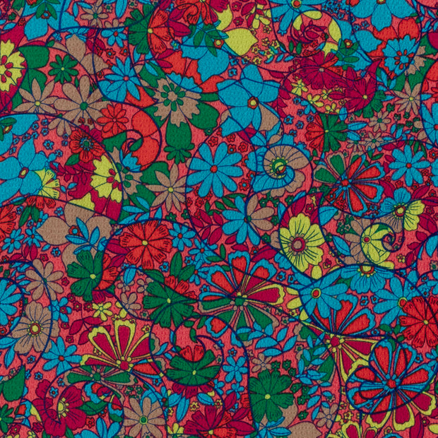 Polyester Bubble fabric Flowers Dark Red