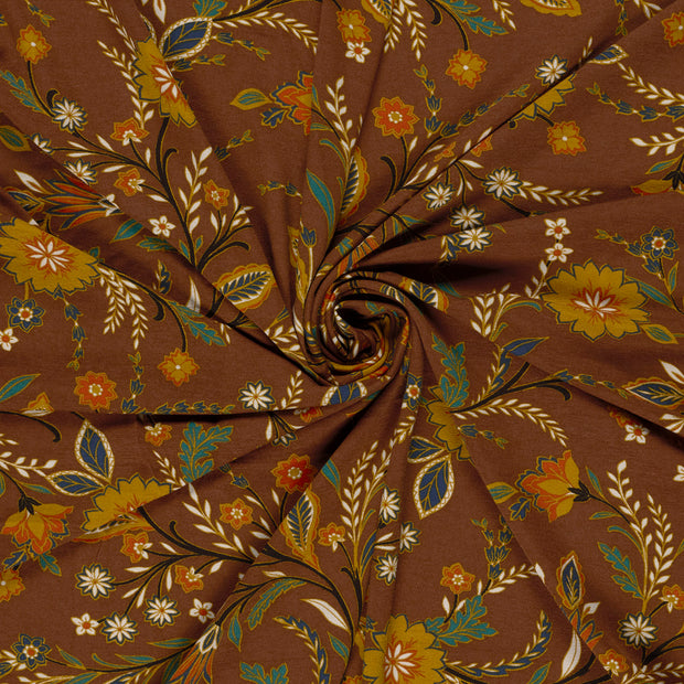 Viscose Vortex Jersey fabric Brown printed 
