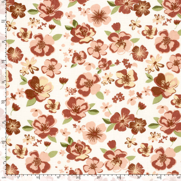 Double gaze tissu fleurs Blanc cassé