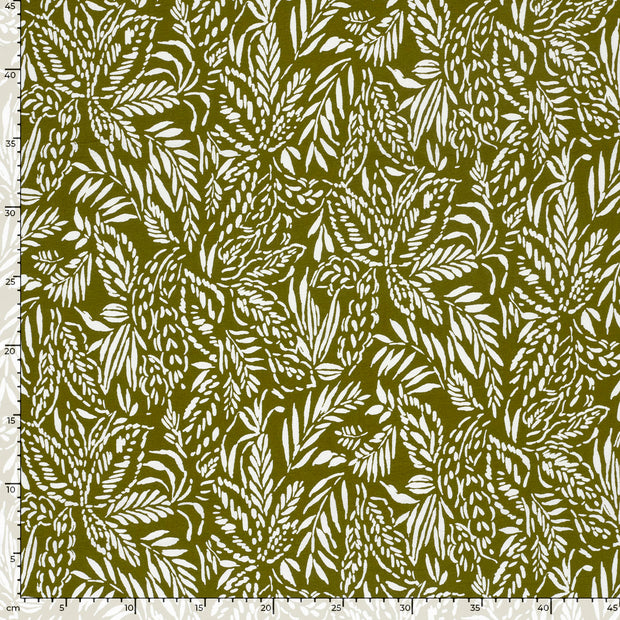 Viscose Nylon Crepe fabric Leaves Khaki Green