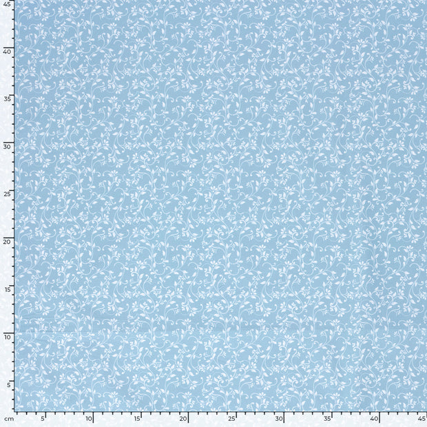 Popeline de Coton tissu fleurs Bleu bébé