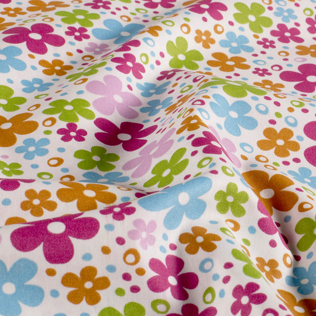 Popeline de Coton tissu fleurs Blanc cassé