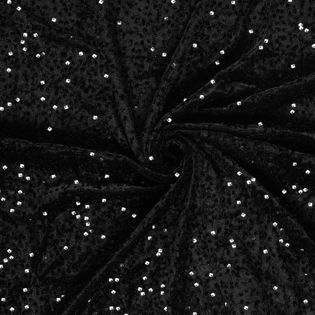 Velours tissu Noir Paillettes 