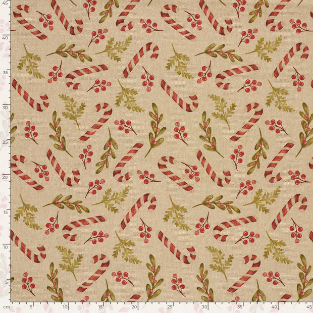 Linen Look fabric Christmas twigs Beige