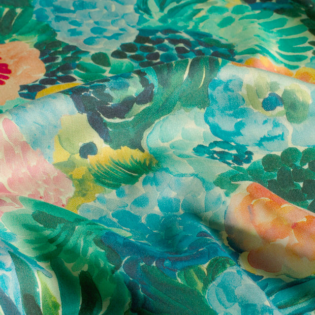 Viscose Satin tissu fleurs Menthe