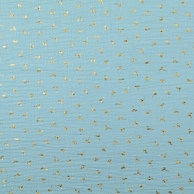 double gaze tissu pissenlits turquoise