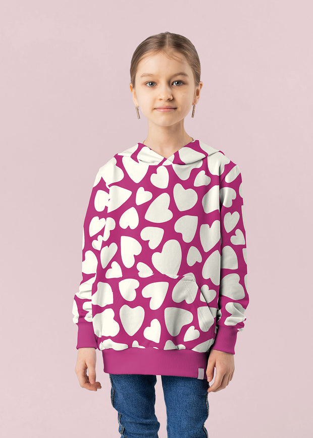 French Terry fabric Hearts Fuchsia