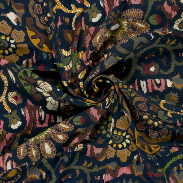 Viscose Satin fabric Navy printed 