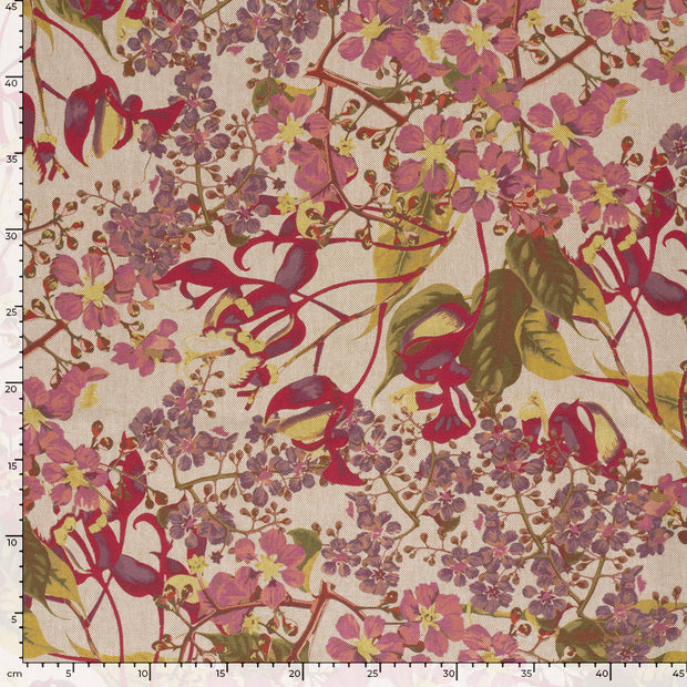 Leinen-Optik fabrik Blumen Beige
