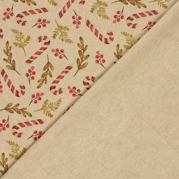 Linen Look fabric Christmas twigs digital printed 
