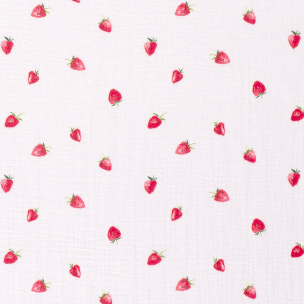 Double gaze tissu fruits Blanc