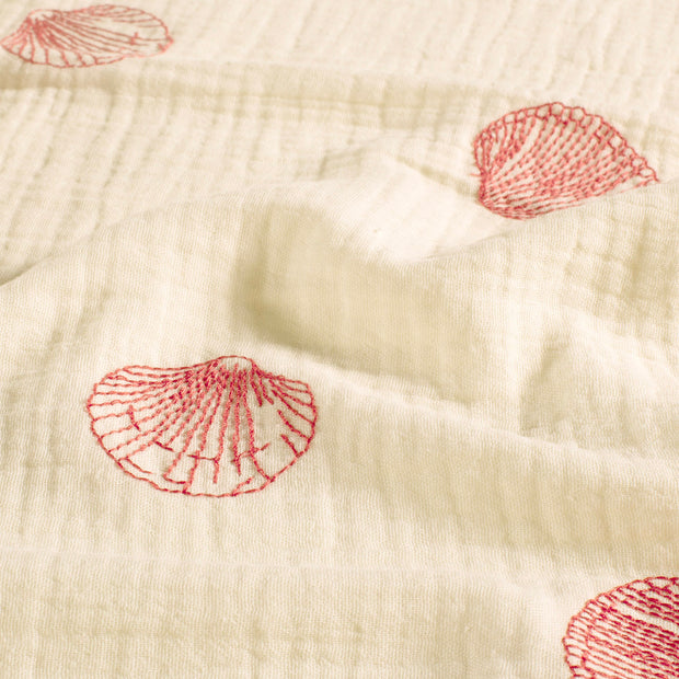 Double gaze tissu coquilles Rouge