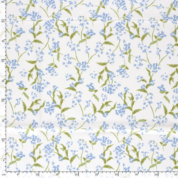 Sergé tissu fleurs Bleu bébé