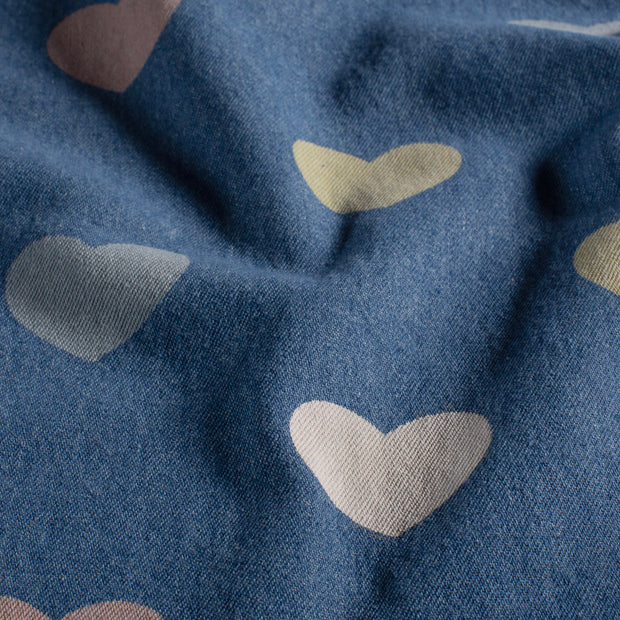 Denim fabric Hearts Indigo