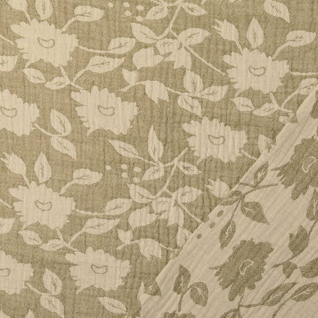 Muslin fabric Green jacquard 