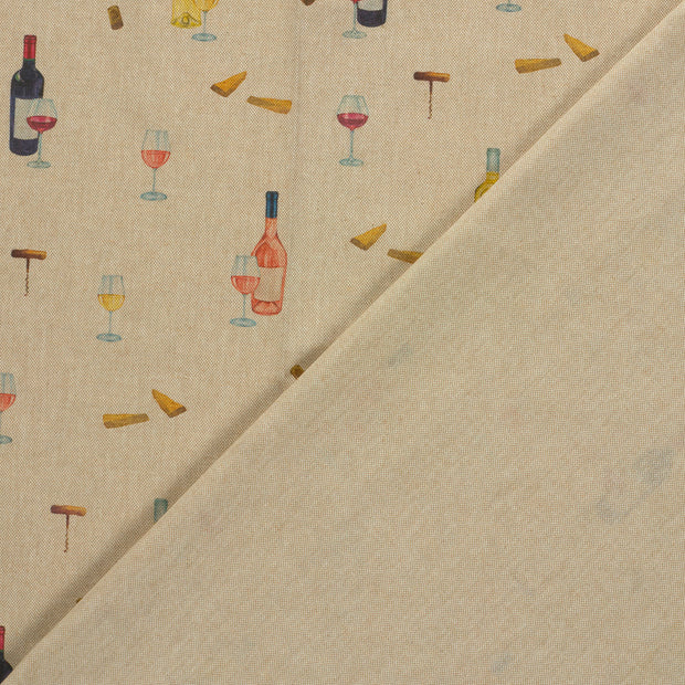 Linen Look fabric Bottles digital printed 