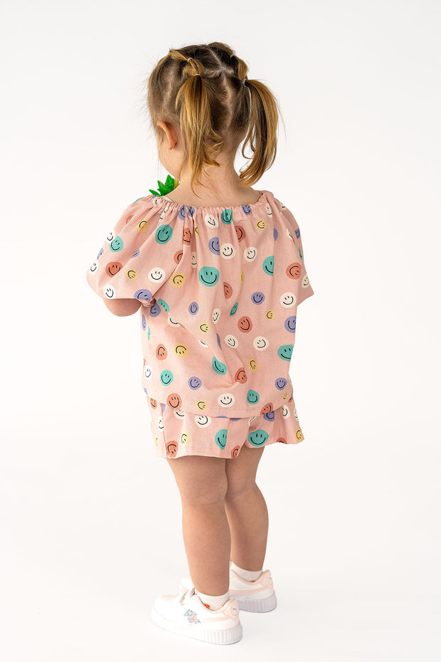 Cotton Poplin fabric Emoticons Old Pink